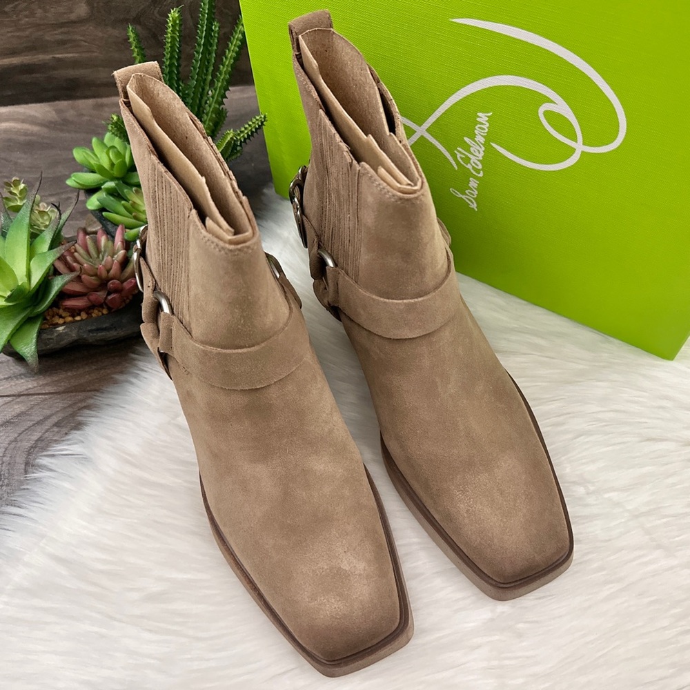 NIB Sam Edelman Bellamie Western Harness Cowgirl Ankle Boots Deep Taupe - Picture 3 of 14